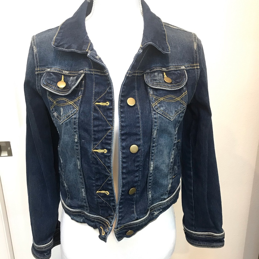 ELIZA J Distressed Dark Blue Denim Jacket Small S
